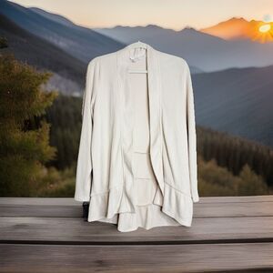 Lauren Conrad Open Cardigan Sweater Womens Large Cream Ribbed Long Sleeve